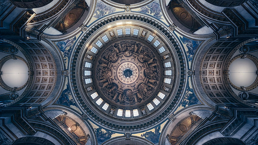 Cattedrale di St Paul, Regno Unito, Londra, Chiesa, Cupola, Soffitto, Guarda in alto, Simmetrico, Mondo Sfondo HD