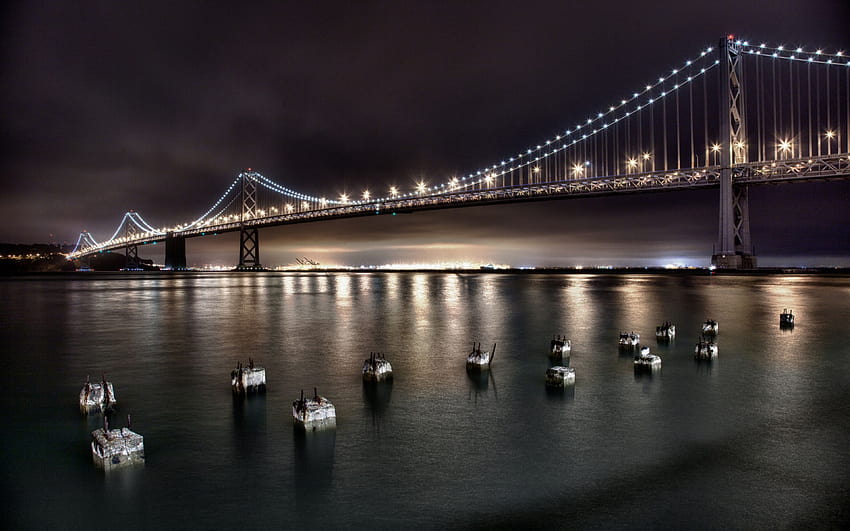 Сан Франциско Мост Голдън Гейт Нощно небе, Сан Франциско Оукланд Бей Бридж ултра HD тапет
