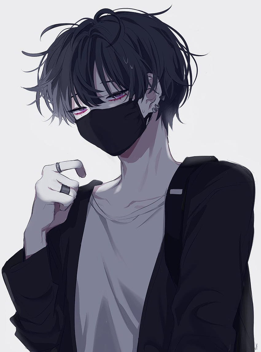 shy anime boy w black hair&white highlights - Drawception