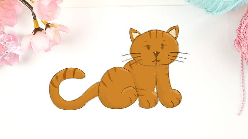 Come disegnare un gatto usando la parola gatto: 5 passaggi, cartone animato con un gatto primaverile Sfondo HD