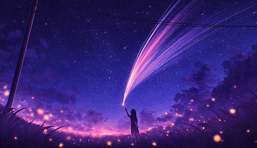 Anime Girl and Cool Starry Sky, Anime i tła, anime gwiaździste niebo Tapeta HD