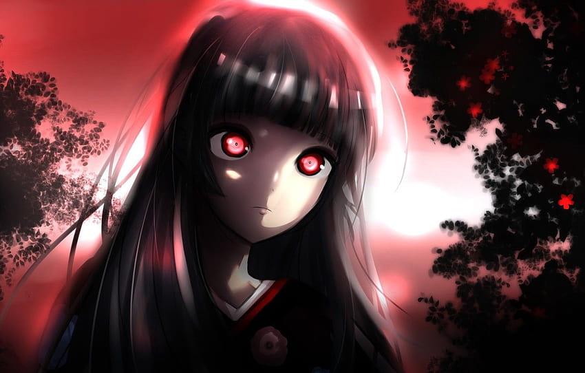 anime night red eyes brunette evil hell, evil anime face HD wallpaper