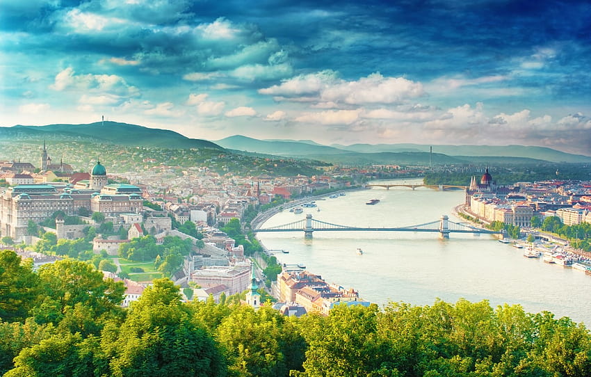 summer, the city, blur, bokeh, clear day, view, Hungary, Hungary, Budapest, travel, Budapest, ., my planet, the Danube river, panoramic view, bridges building homes , section город, hungary summer HD wallpaper