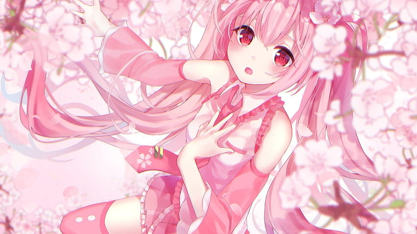 1920 x 1080 Hatsune Miku, rosa Haare, Sakura-Blüte, Sakura-Miku HD-Hintergrundbild