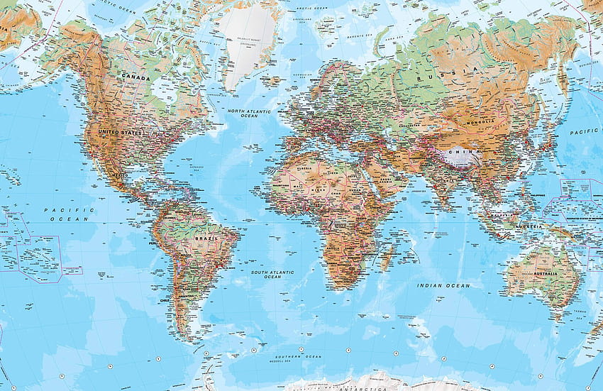 Physical World Map Mural HD wallpaper