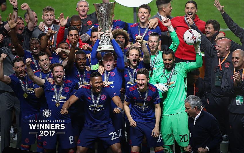 Manchester United wygrywa Ligę Europejską UEFA, puchar klubowych mistrzów Europy Tapeta HD