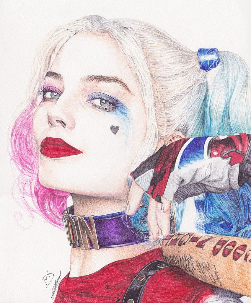 Harley Quinn Drawing, Pencil, Sketch, Colorful, Realistic Art HD 전화 배경 화면