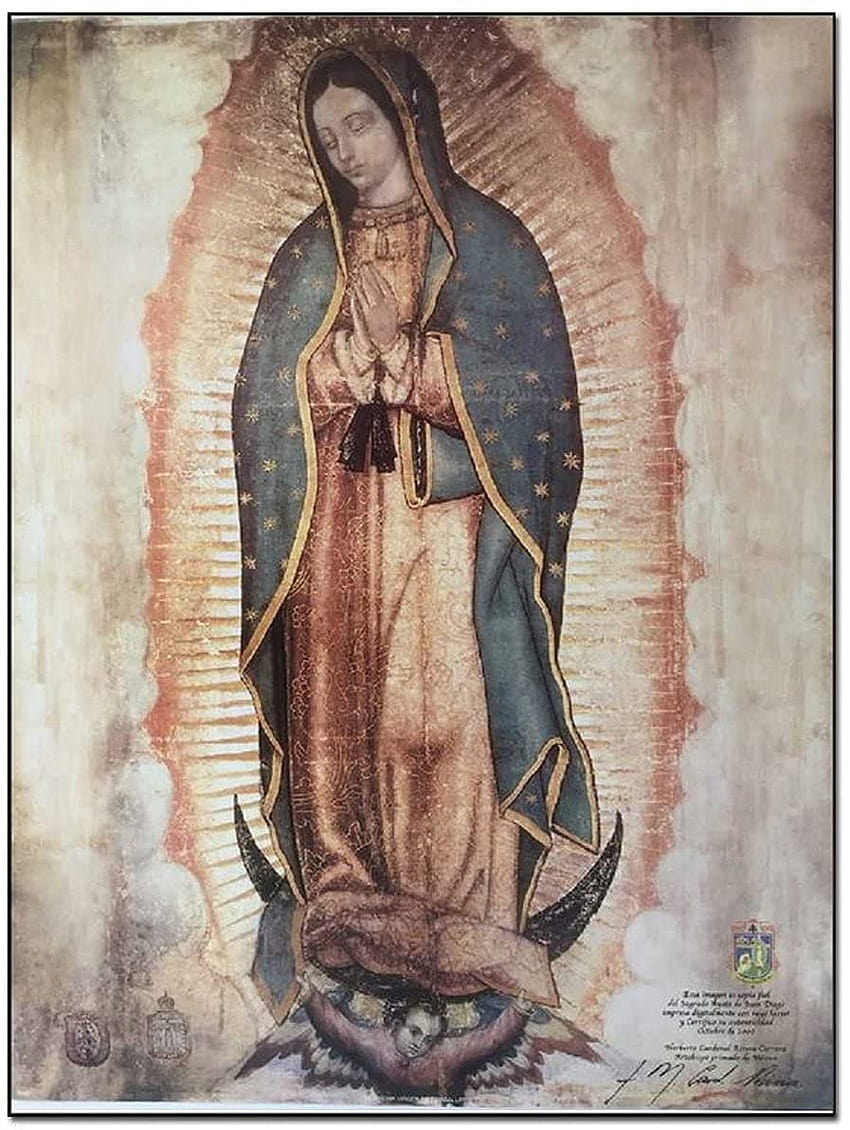 グアダルーペの聖母マリア メキシコ油絵ポスター 壁装飾 ポスター & プリント リビングルーム ベッドルーム 装飾 ウォールアート 12x16インチ Virgen de guadalupe phone HD電話の壁紙