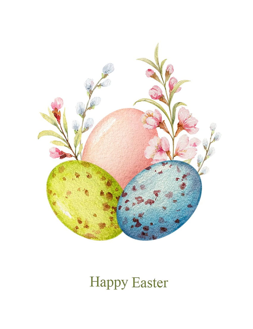 Акварелен великденски пролетен клипарт. Декоративни яйца и пролет, великденски пролетен акварел HD тапет за телефон
