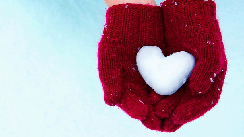 1545x869 Red Gloves, Snow Heart, Winter, Love, hand winter HD wallpaper