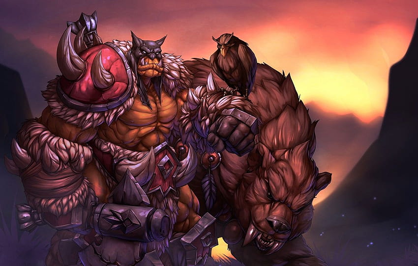 Figure, The game, Misha, Blizzard, Art, Orc, Fiction, WarCraft, Rexxar, Rexxar, Warcraft III, Rexxar and Misha , section арт HD wallpaper