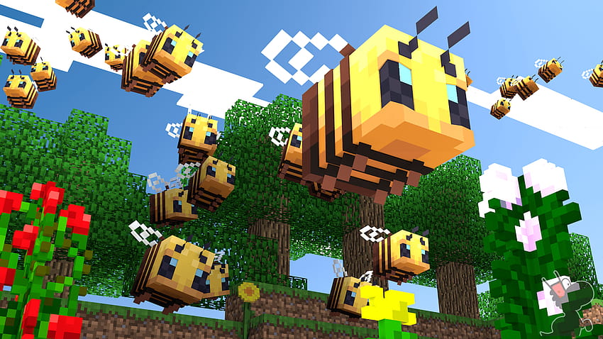 Karena lebah sekarang ada di Minecraft, saya membuat sedikit render dengan lebah minecraft Wallpaper HD