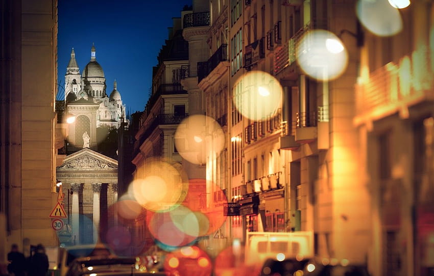 road, night, Paris, Montmartre , section город HD wallpaper