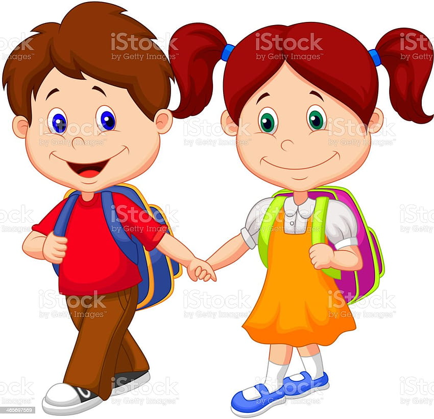 Happy Children Cartoon Come With Backpacks Stock Illustration HD wallpaper