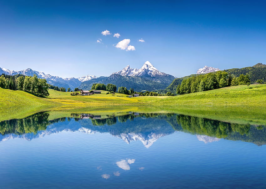 Verano Montañas, Lago, Alpes, Naturaleza fondo de pantalla