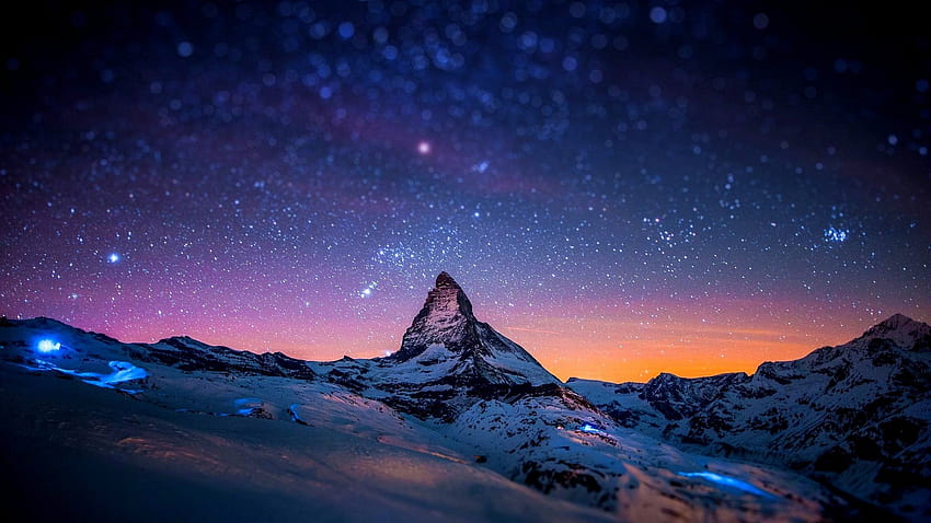2560x1440 Montanha, Noite, Estrelas, Inverno, Luzes, Bokeh para iMac 27 polegadas, montanhas de inverno noite papel de parede HD