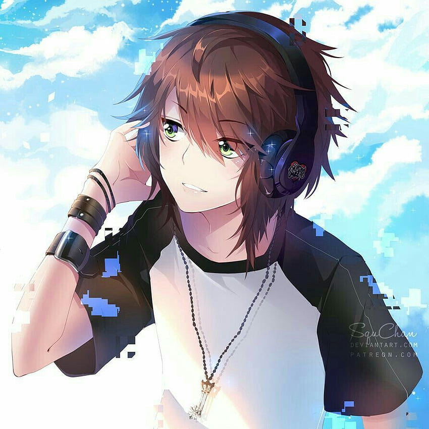Chłopiec z anime w słuchawkach opublikowany przez Ryana Cunninghama, gra dla chłopców z anime Tapeta na telefon HD