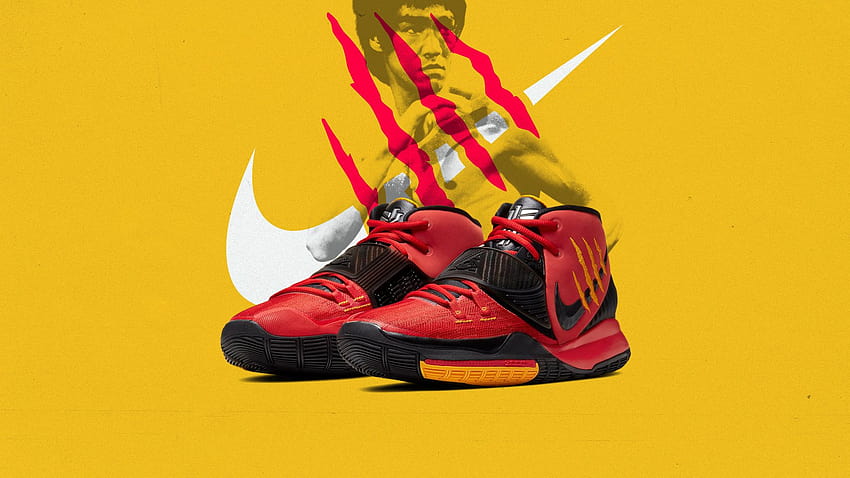 Bruce Lee recebe a mentalidade Mamba com o novo Nike Kyrie 6s, sapatos kobe vermelhos e pretos papel de parede HD