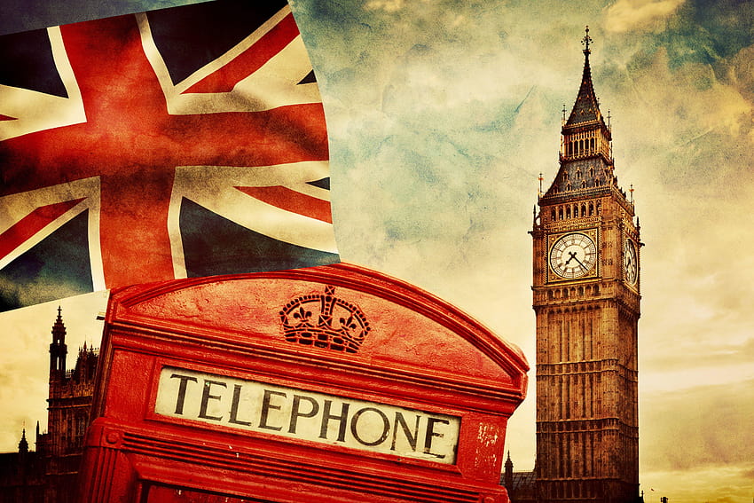 その他: ロンドン ヴィンテージ 英国旗 電話 ビッグ ベン イングランド、ロンドンの旗 高画質の壁紙