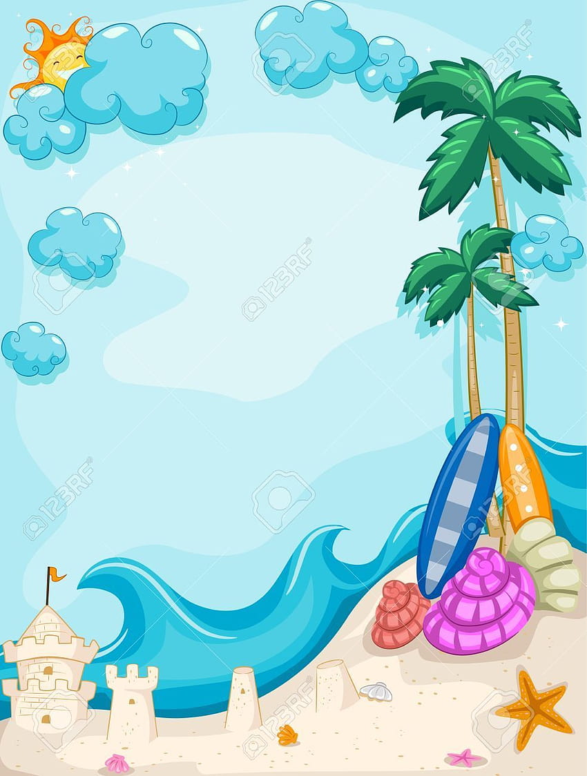vertical tropical beach frame a sand castle clipart, vertical summer HD phone wallpaper