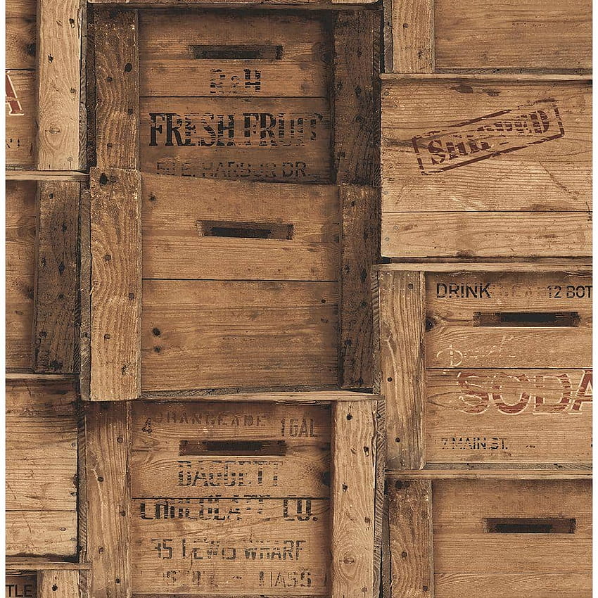 Brewster Wood Crates Brown Distressed Wood Paper Strippable, wooden crate HD phone wallpaper