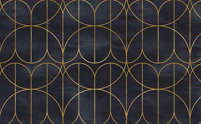 Duvarlar için siyah ve altın dairesel geometrik art deco Deseni, renkli daireler geometrik desen HD duvar kağıdı