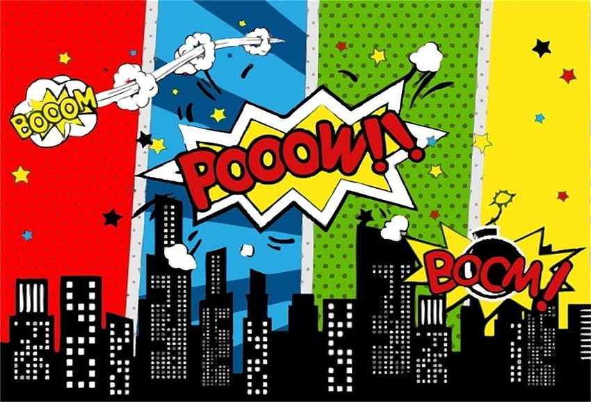 Amazon: Laeacco Skyline Backdrop 5x3ft Vinyl graphy Tła Pejzaż z kreskówek Boom Pooow Explode Stripes Baby Boy Birtay Party Backgrounds Dekoracja pokoju dziecięcego Banner: Camera &, boom boom boy Tapeta HD