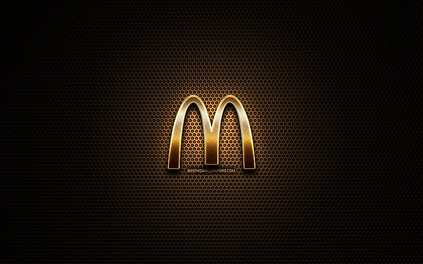 McDonalds glitter logo, creative, metal grid background, McDonalds logo, brands, McDonalds with resolution 2560x1600. High Quality HD wallpaper