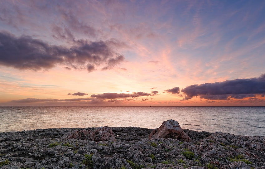 sea, dawn, coast, Spain, Balearic Islands, Cala d'Or on Mallorca , section природа, dawn in spain HD wallpaper
