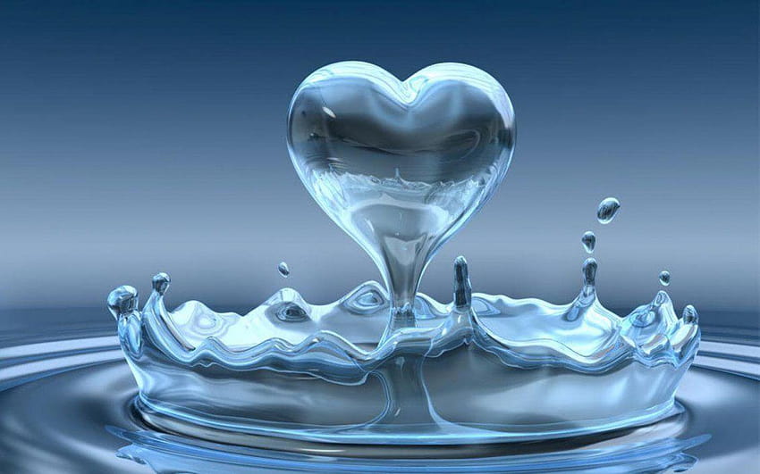 Водната капка във формата на сърце, водна капка сърце HD тапет