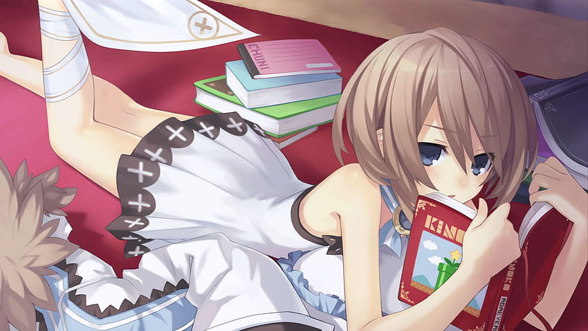 blondes, dress, blue eyes, beds, reading, books, anime, anime girls ::, anime girl reading books HD wallpaper
