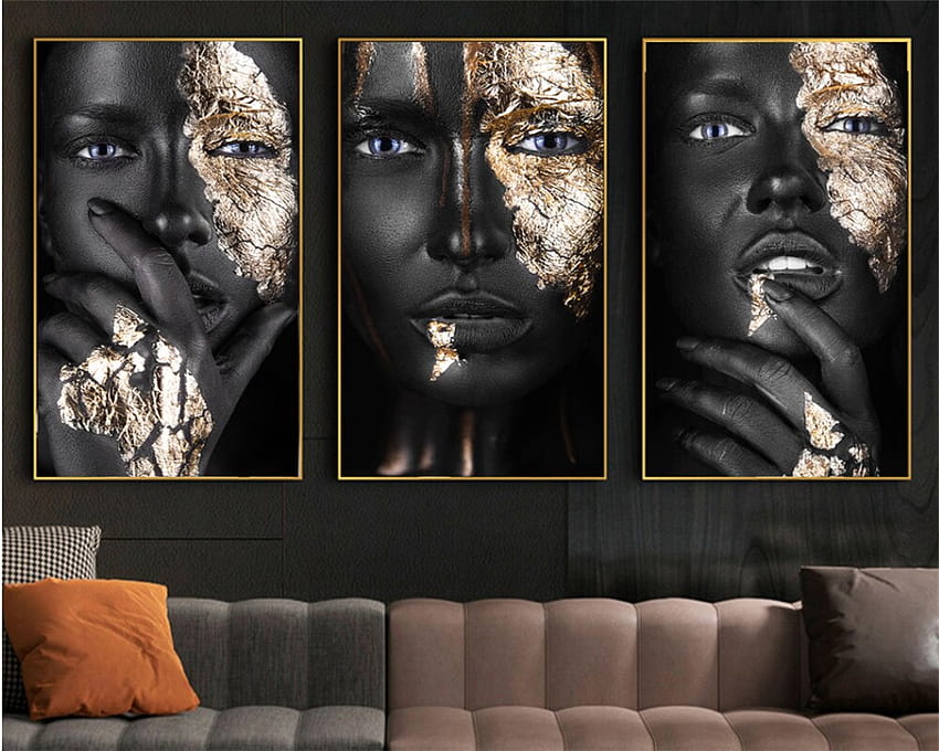 su misura trucco africano donna panno di seta pittura arte poster e stampe donne nere faccia d'oro papel de parede Sfondo HD