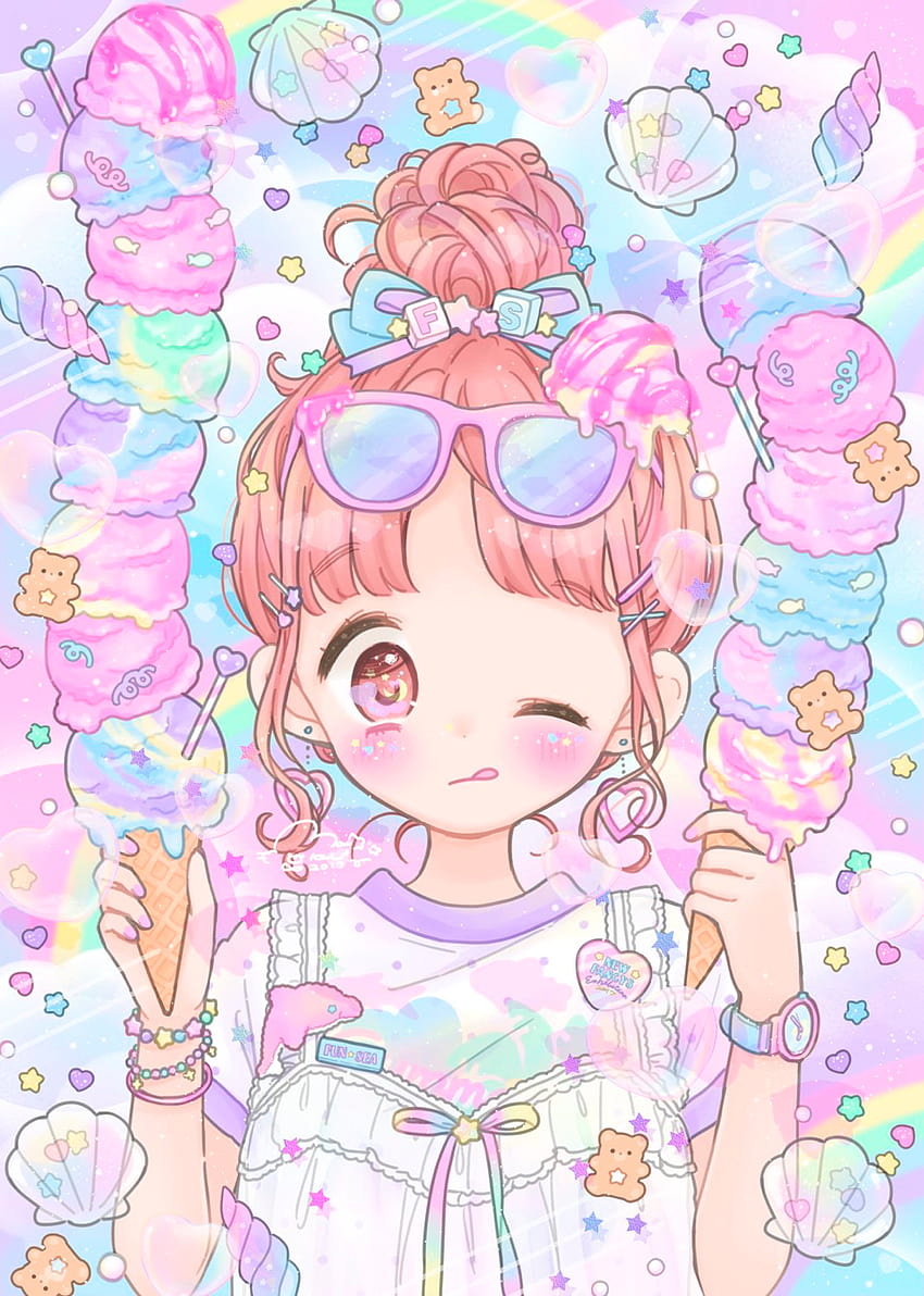 Candy Girl, rainbow anime girl HD phone wallpaper
