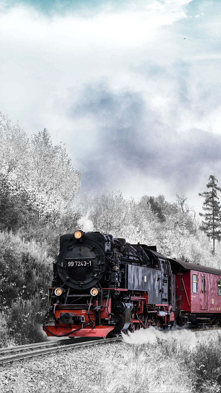 Train forest winter railway snow, train winter HD phone wallpaper