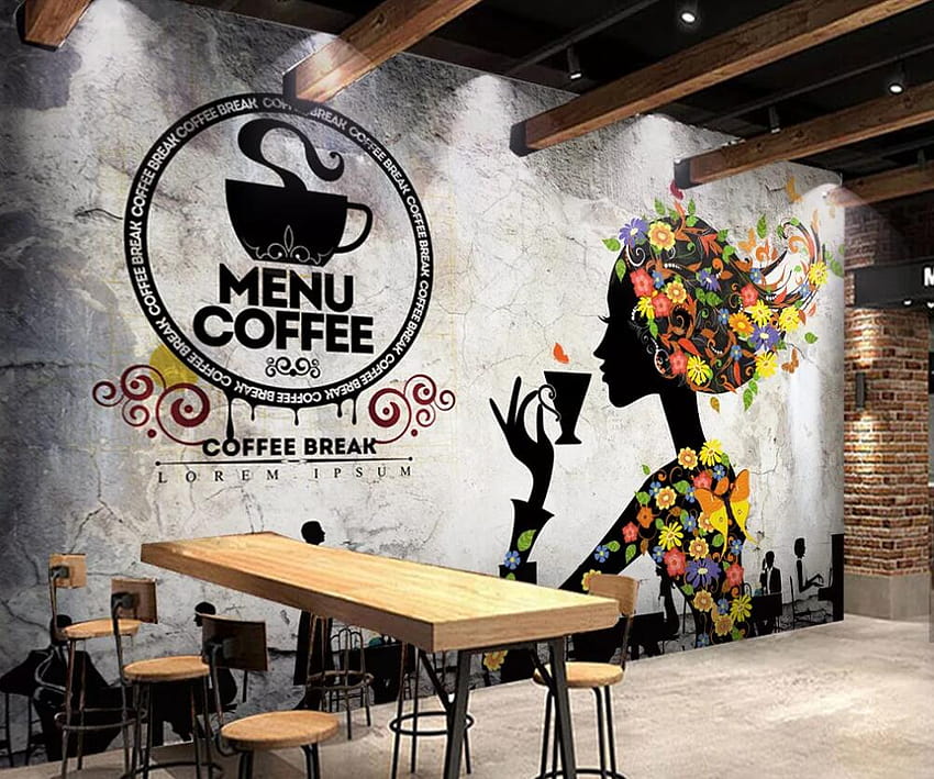 カスタマイズされた大規模な 3D 壁画ノスタルジックなコーヒー ショップ ミルク ティー ショップ背景壁の装飾絵画 高画質の壁紙
