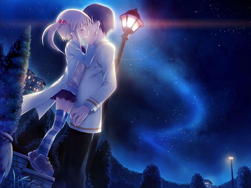 Hình ảnh Anime Kiss dưới bầu trời đêm, anime light HD wallpaper