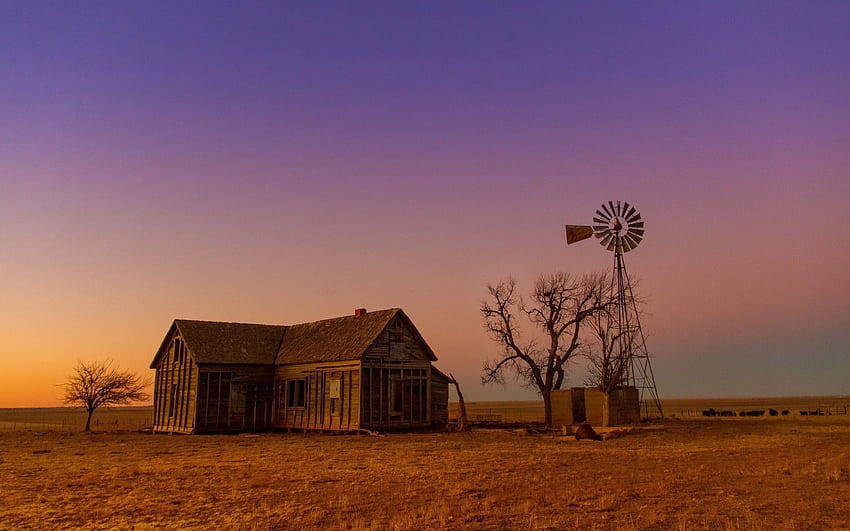 Old barn and windmill, farm barn HD wallpaper