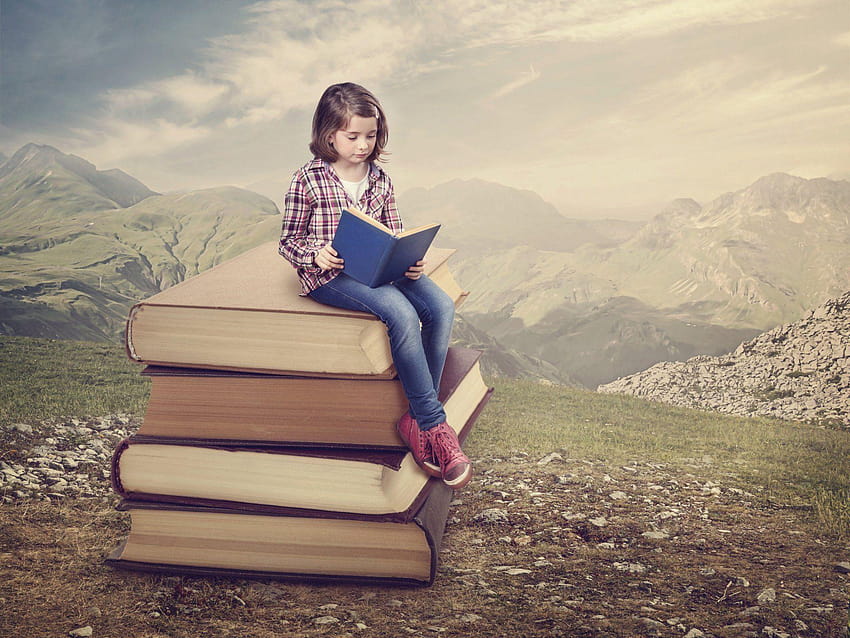 girl books reading mountain nature, reading books HD wallpaper