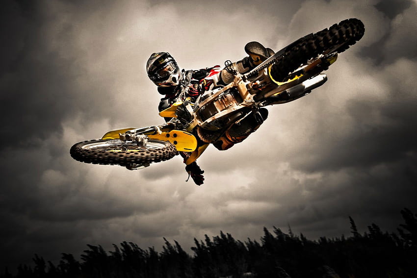 White black and yellow motocross bike , dirt bikes, motorcycle • For You For & Mobile, cool dirt bike HD wallpaper