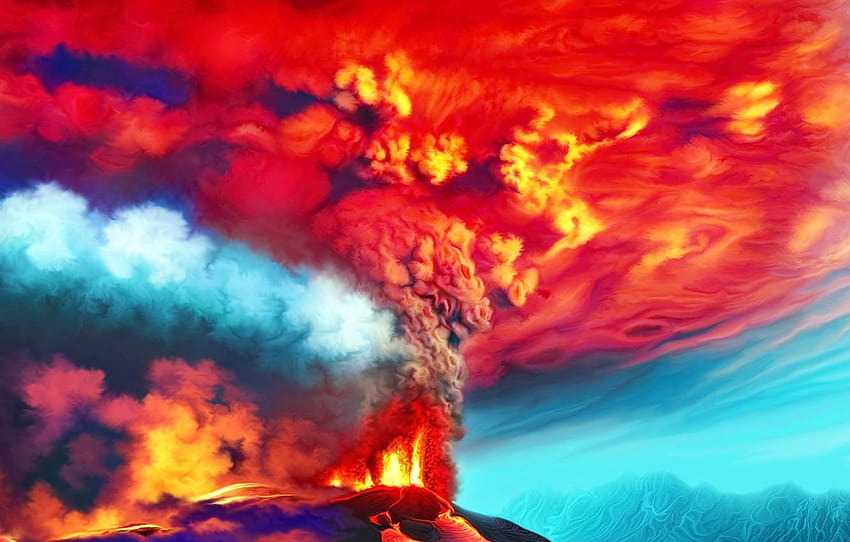 nature, the volcano, art, the eruption, lava, Nina Vels HD wallpaper