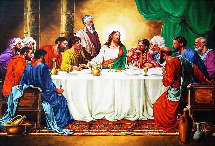 GreenDecor ポリエステル 7x5フィート イエス・キリストの最後の晩餐 聖なる背景に12人の使徒と 聖なる木曜日の救世主と弟子たち グラフィティ バックグロ、聖なる晩餐 高画質の壁紙