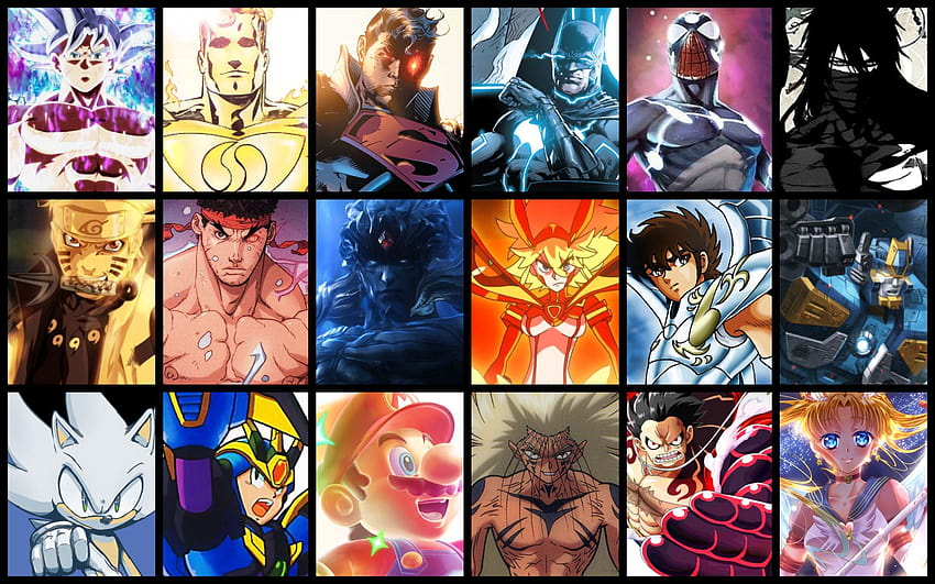 ゲーム、アニメ、コミックのヒーローたちが究極の形でコラージュ 高画質の壁紙