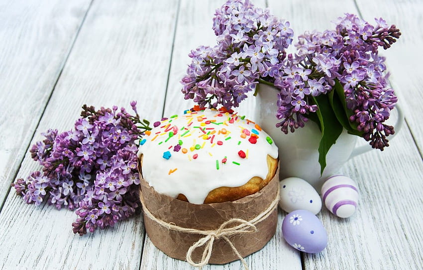 flowers, Easter, cake, cake, flowers, cakes, lilac, glaze, spring, Easter, eggs, decoration, Happy, the painted eggs , section праздники, spring cakes HD wallpaper