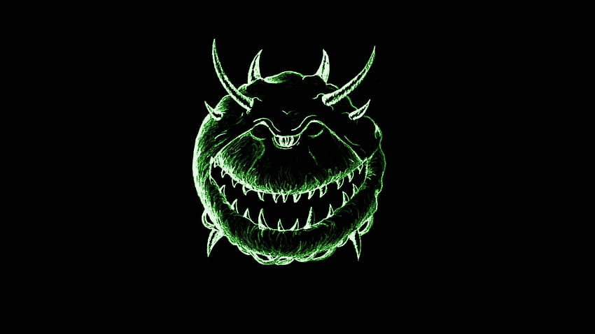 Green abstract video games demons horns Doom smiling retro games cacodemon, green demon HD wallpaper