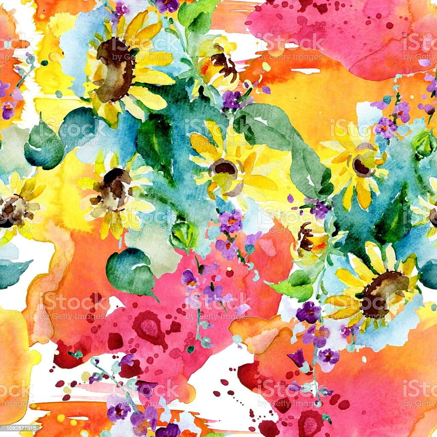 花束 花 水彩 背景 水彩画 シームレスな背景 パターン ファブリック プリント テクスチャ ストック イラスト, 秋の水彩画 HD電話の壁紙