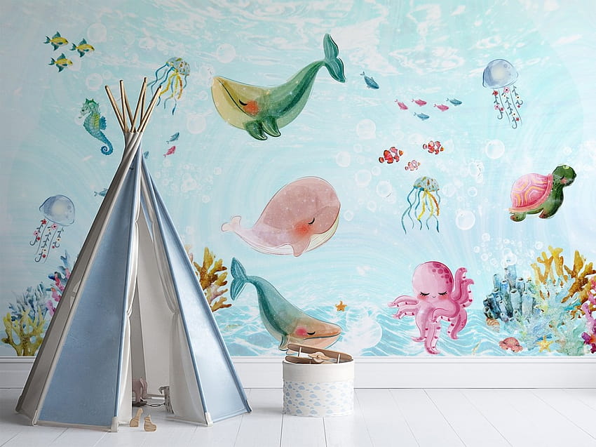 Nursery Cute Sea Animals Mural HD wallpaper