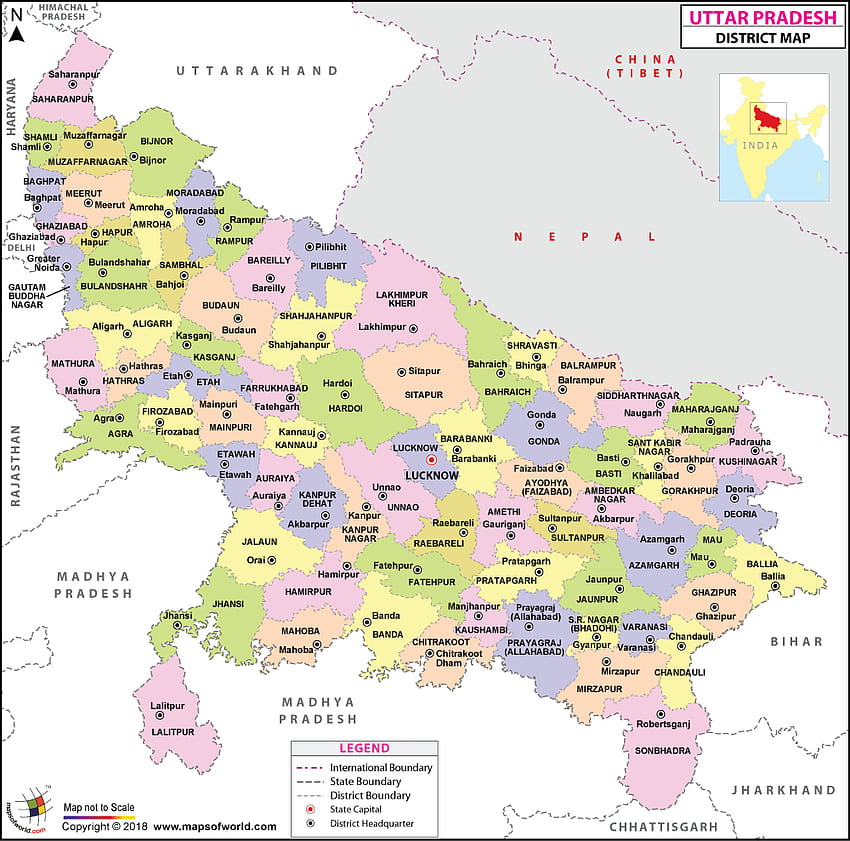 Карта НАГОРЕ, райони в Утар Прадеш, карта на Утар Прадеш HD тапет