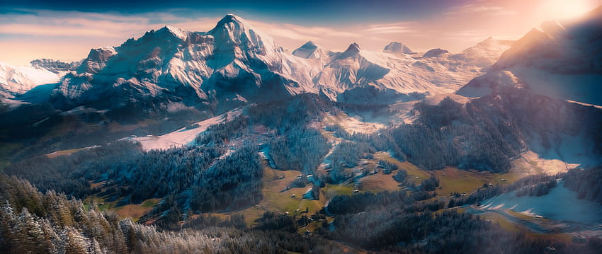 Pegunungan Alpen Swiss, Winterscape, Pegunungan salju, Adelboden, Alam Wallpaper HD