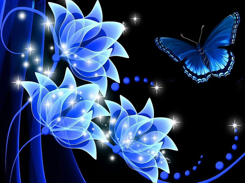 Rose Butterfly Cute Lovly Blue Rhapsody 素敵な花、かわいい蝶々 高画質の壁紙