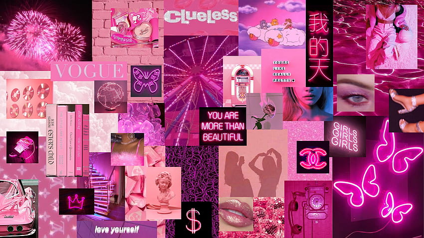Pink Aesthetic Laptop, collage estético rosa bebé fondo de pantalla